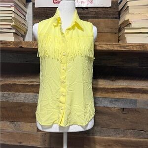 english rose Yellow Sleeveless Fringe Button-Down Top